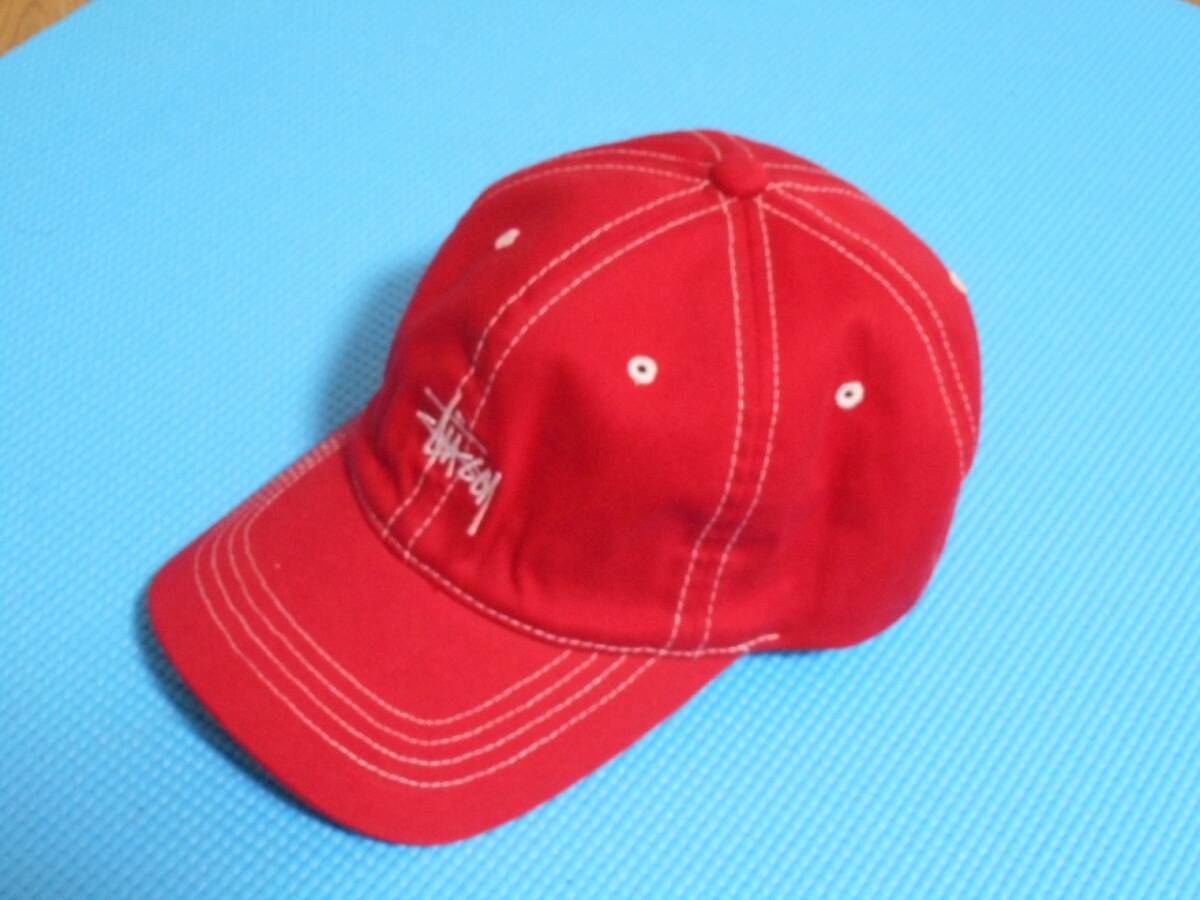 未使用 ステューシー キャップ　赤　ステッチあり　刺繍　S－Mサイズ　約56cm位　STUSSY　CAP　レターパック可　USED