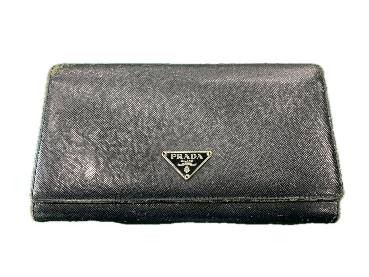 PRADA プラダ ブラック 三角ロゴ サフィアーノレザー 長財布 二つ折り財布 #ki #16604