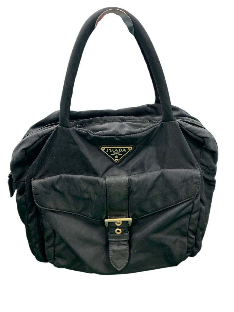 PRADA プラダ ハンドバッグ 汚れあり ナイロン BLK バッグ ブラック 無地 三角ロゴ #hm #14495