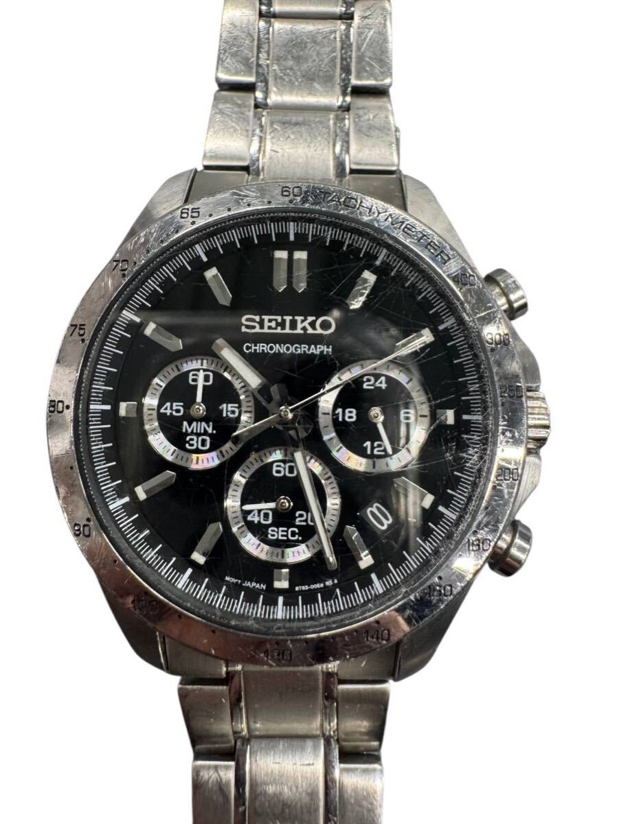 SEIKO セイコー 腕時計 稼動品 8T63-00D0 クロノグラフ ブラック文字盤 シルバー #kt #16444