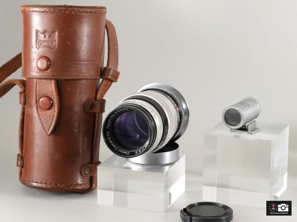 実用品Canon 100mm F/3.5 ライカＬ３９レンズ、ファインダー、ケース付整備済