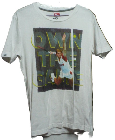 レア物?　完売品　PUMA【プーマジャパン(株)】製(元プロテニス選手)BORIS BECKER(ボリス・ベッカー)半袖Ｔシャツ　M　白　569441