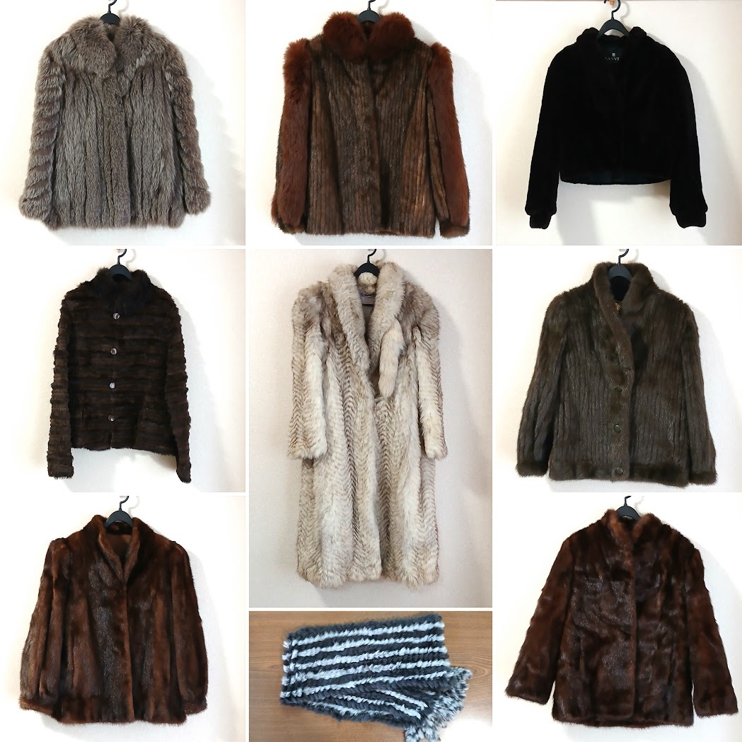 【AM-11①】毛皮9品おまとめ　SAGA MINK　金サガ　銀サガ　Jindo　LANVIN　GIOCARE VITA他　ミドル/ハーフ/ロングコート　リアルファー