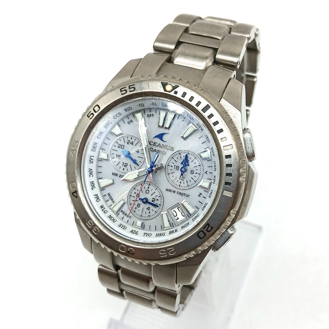 【K-7】稼働　CASIO　カシオ　OCEANUS　オシアナス　OCW-650T　タフソーラー　ホワイト文字盤　デイト　クロノグラフ　メンズ腕時計