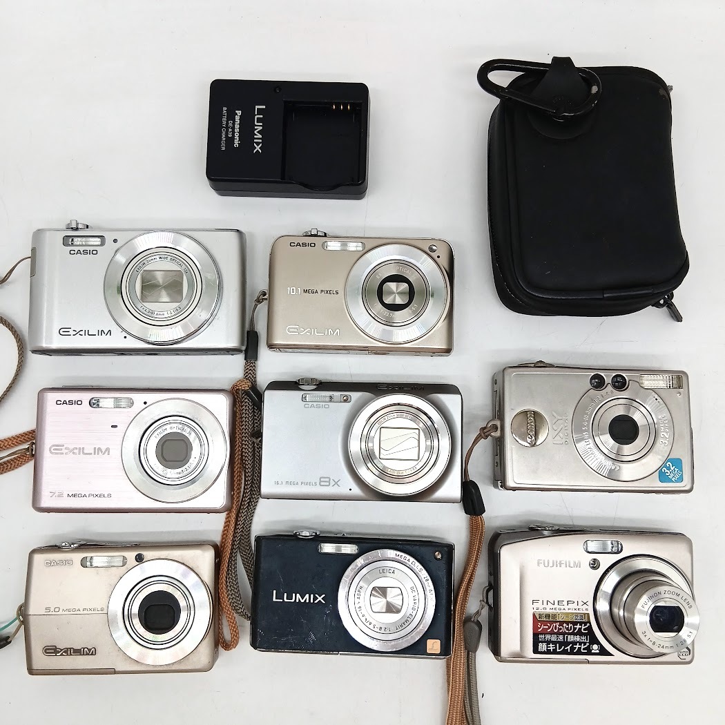 【AF-10】通電確認有　デジカメ8台おまとめ　CASIO EXILIM　Panasonic LUMIX　Canon IXY DIGITAL　FUJIFILM FinePix　バッテリー　充電器付