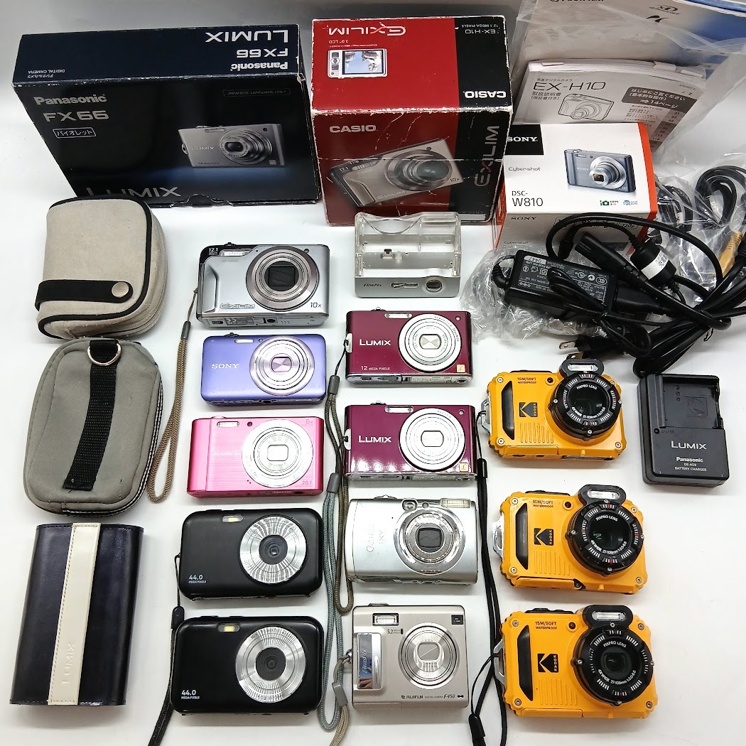 【AM-8】通電確認多数　デジカメ12台おまとめ　CASIO　SONY　Panasonic　Canon　FUJIFILM　KODAK他　EXILIM　LUMIXなど　バッテリー付き