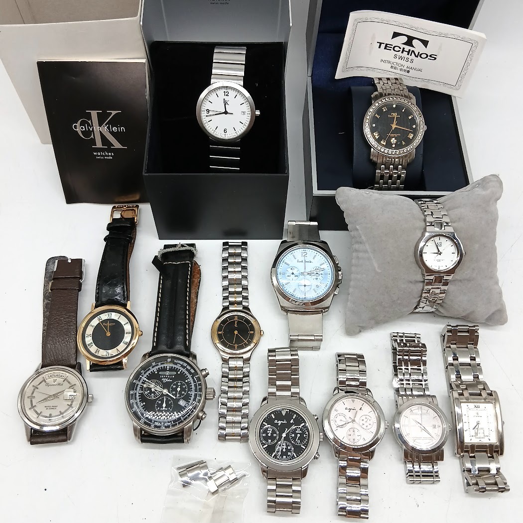 【AO-11】稼働有　ブランド腕時計12品おまとめ　Calvin Klein　TECHNOS　agnes b.　Paul Smith　GIVENCHY　YSL　CYMA他　メンズ/レディース