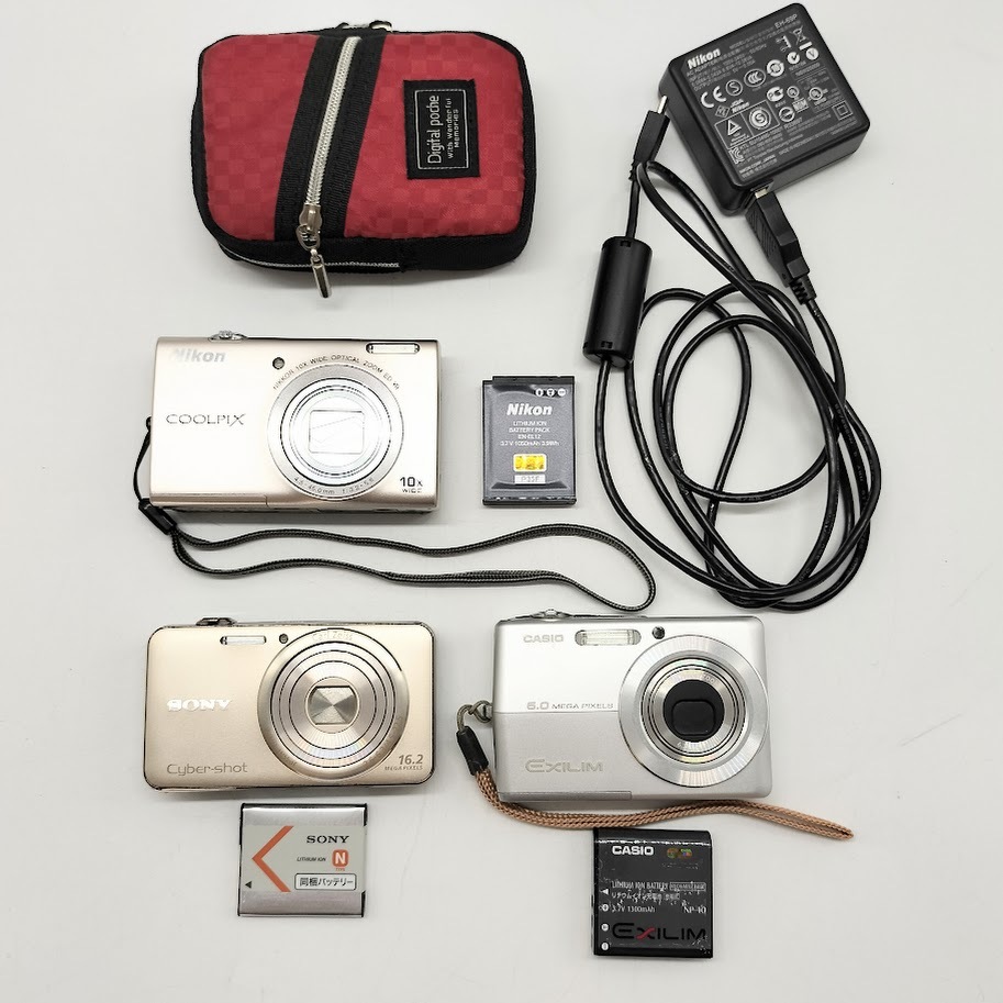 【Y-6】全て通電確認済み　デジカメ3品おまとめ　Nikon COOLPIX S6200　CASIO EXILIM EX-Z600　SONY Cyber-shot DSC-WX50　バッテリー　他