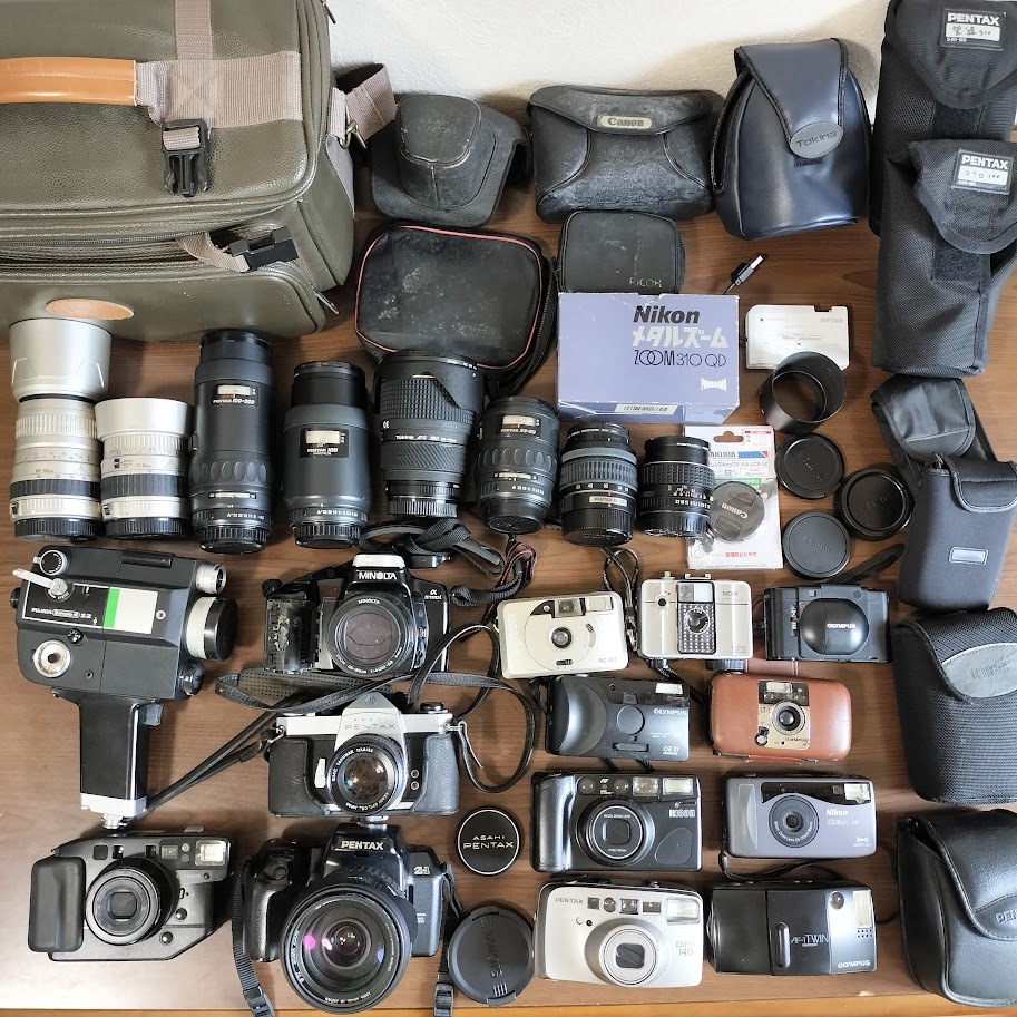 【K-26】フィルムカメラ　レンズ　おまとめ　ASAHI PENTAX　MINOLTA　FUJICA　Canon　OLYMPUS　Nikon　RICOH　Raynox　SIGMA　Tokina　