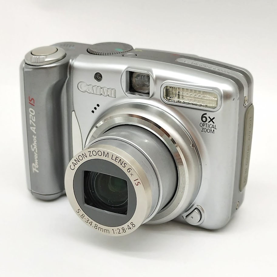 【K-19】通電確認済み　Canon キヤノン　PowerShot A720 IS　パワーショット　デジカメ　PC1251　シルバーカラー　6倍ズーム　単三電池仕様