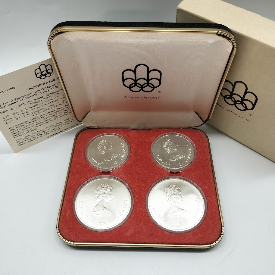 【AO-6】モントリオールオリンピック　記念銀貨4枚セット　10ドル×2枚　5ドル×2枚　1976年　カナダ　ケース　総重量約165.3g(ケース込み)