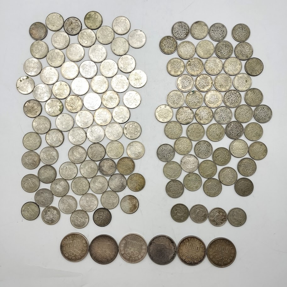 【AN-20】日本古銭　1000円銀貨 100円銀貨　計129枚おまとめ　総重量約710.6g　東京オリンピック　稲穂　鳳凰　1000円×6枚　100円×123枚