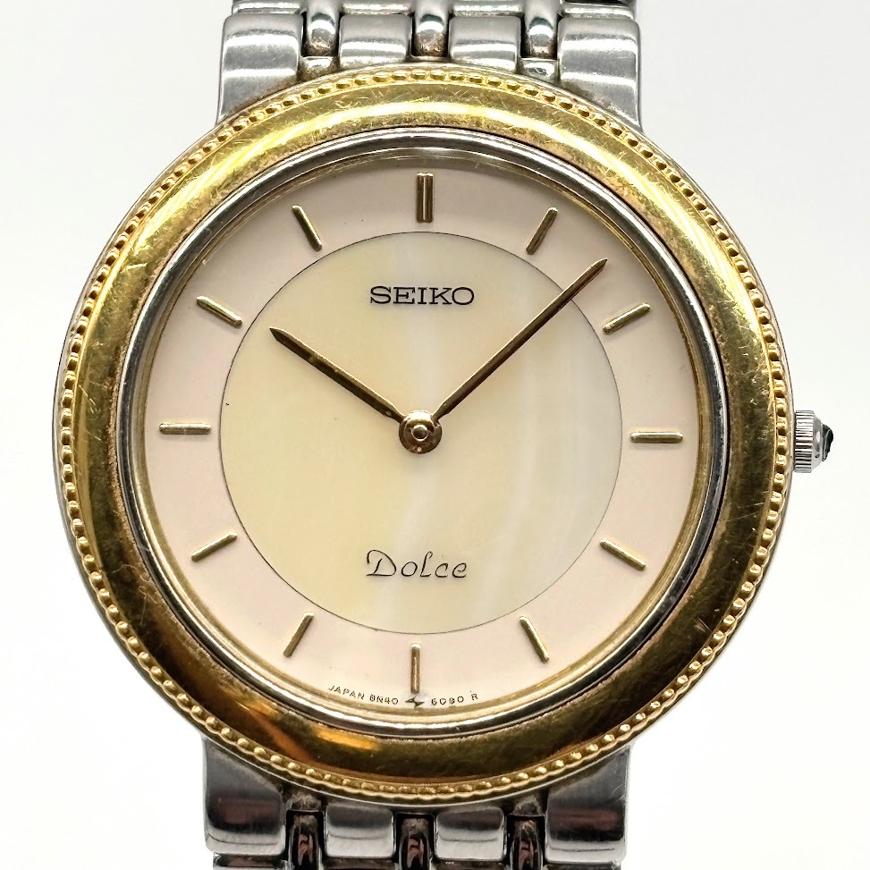 【Y-7】SEIKO　セイコー　DOLCE　ドルチェ　8N40-6060　18KTベゼル　クォーツ　コンビカラー　ドレスウォッチ　ヴィンテージ　メンズ腕時計