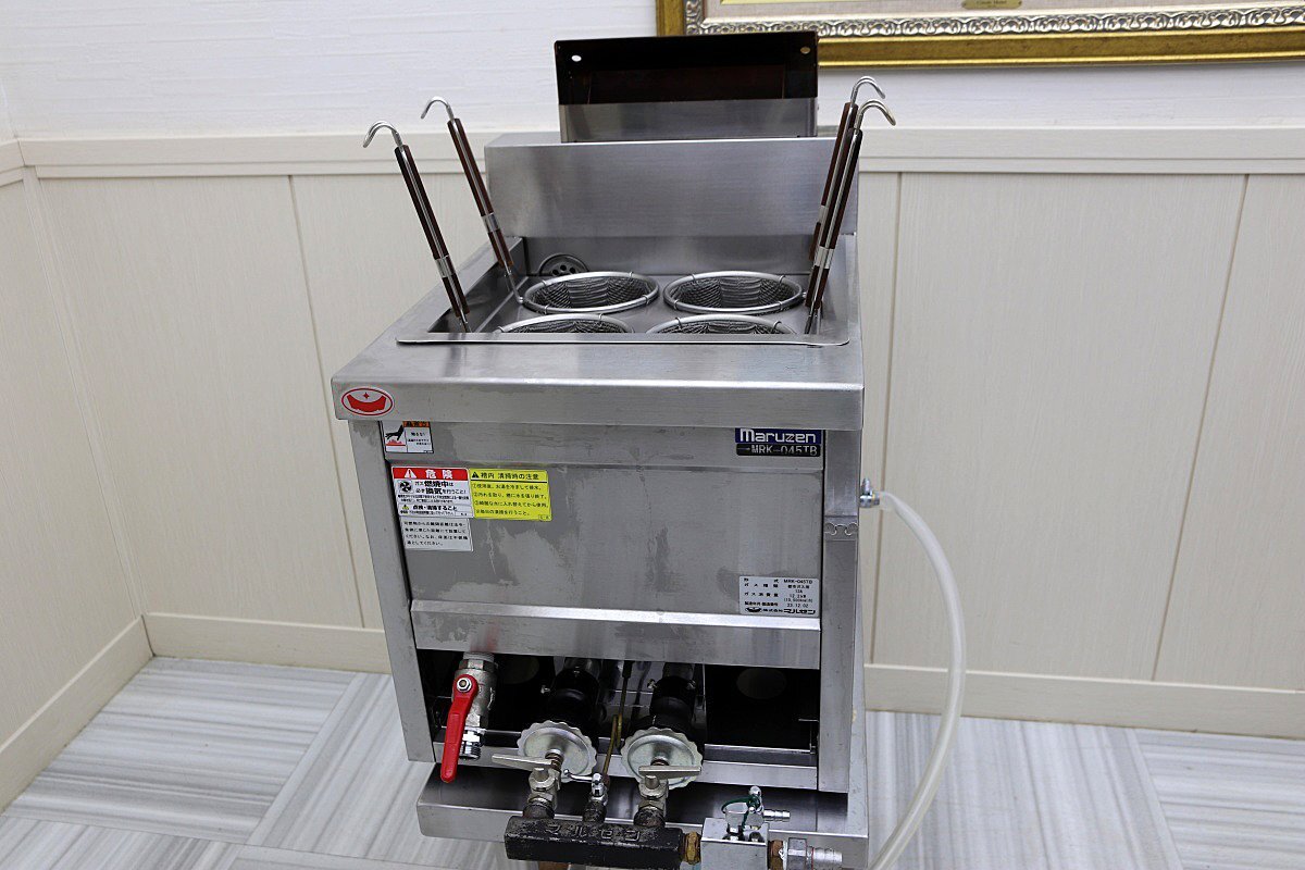 23年製 超美品！マルゼン 卓上型 ゆで麺機 4テボ めん茹で器 都市ガス MRK-045TB ラーメンうどんそば 釜 専用台付 厨房店舗業務用
