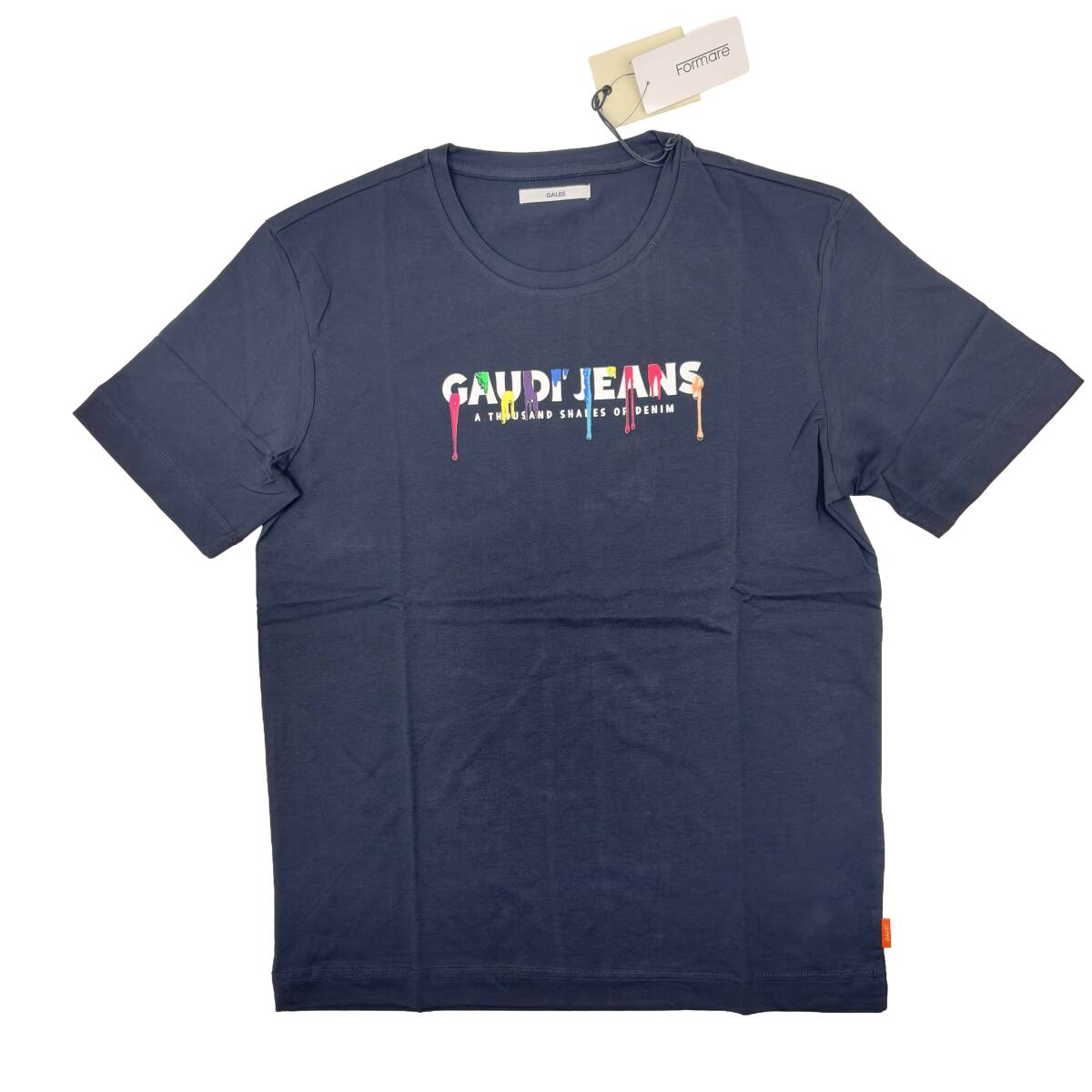 新品◆26年SS 国内正規◆定価10780円◆GAUDI JEANS / ガウディ◆スプラッターロゴ プリント Tシャツ　XXL◆ネイビー　紺