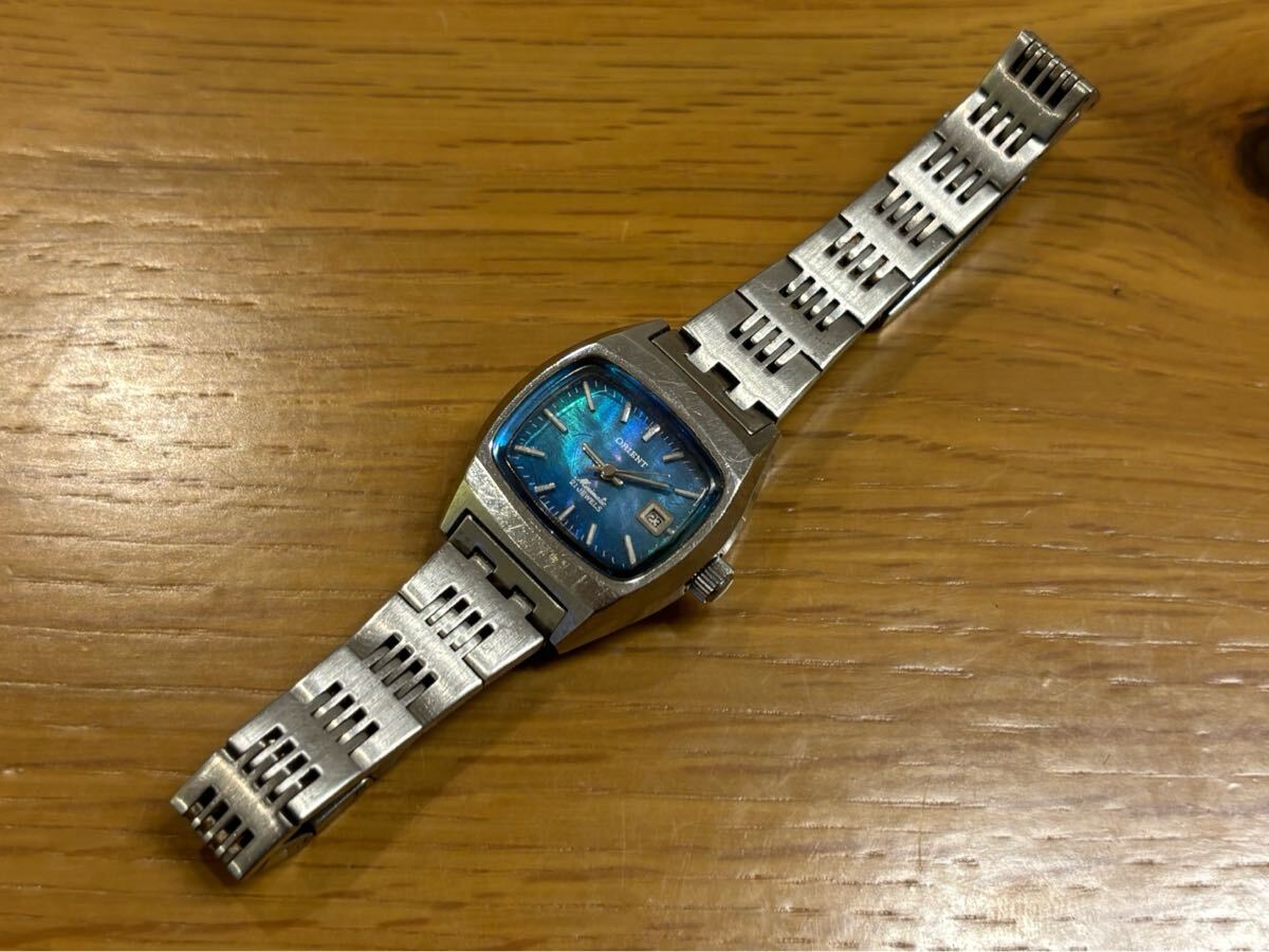ORIENT オリエント Minimatic/ミニマチック AUTOMATIC/自動巻き 3針+デイト 21石 スクエア レディース腕時計 稼働品 1970年代 ヴィンテージ