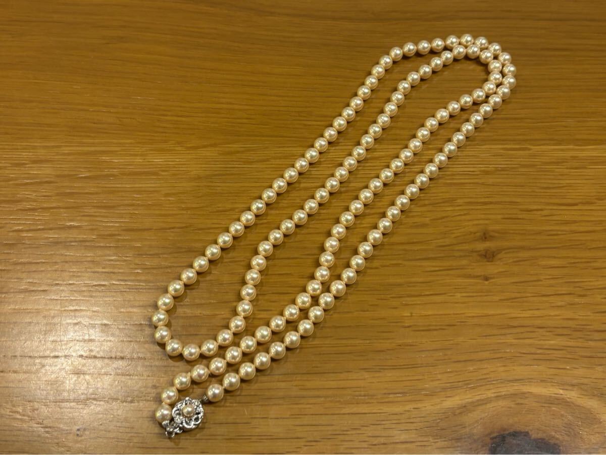 MAJORICA マジョリカ 人口パール ロングネックレス 留め具silver刻印 約6㎜ 全長約93㎝ シルバー スペイン アクセサリー フォーマル