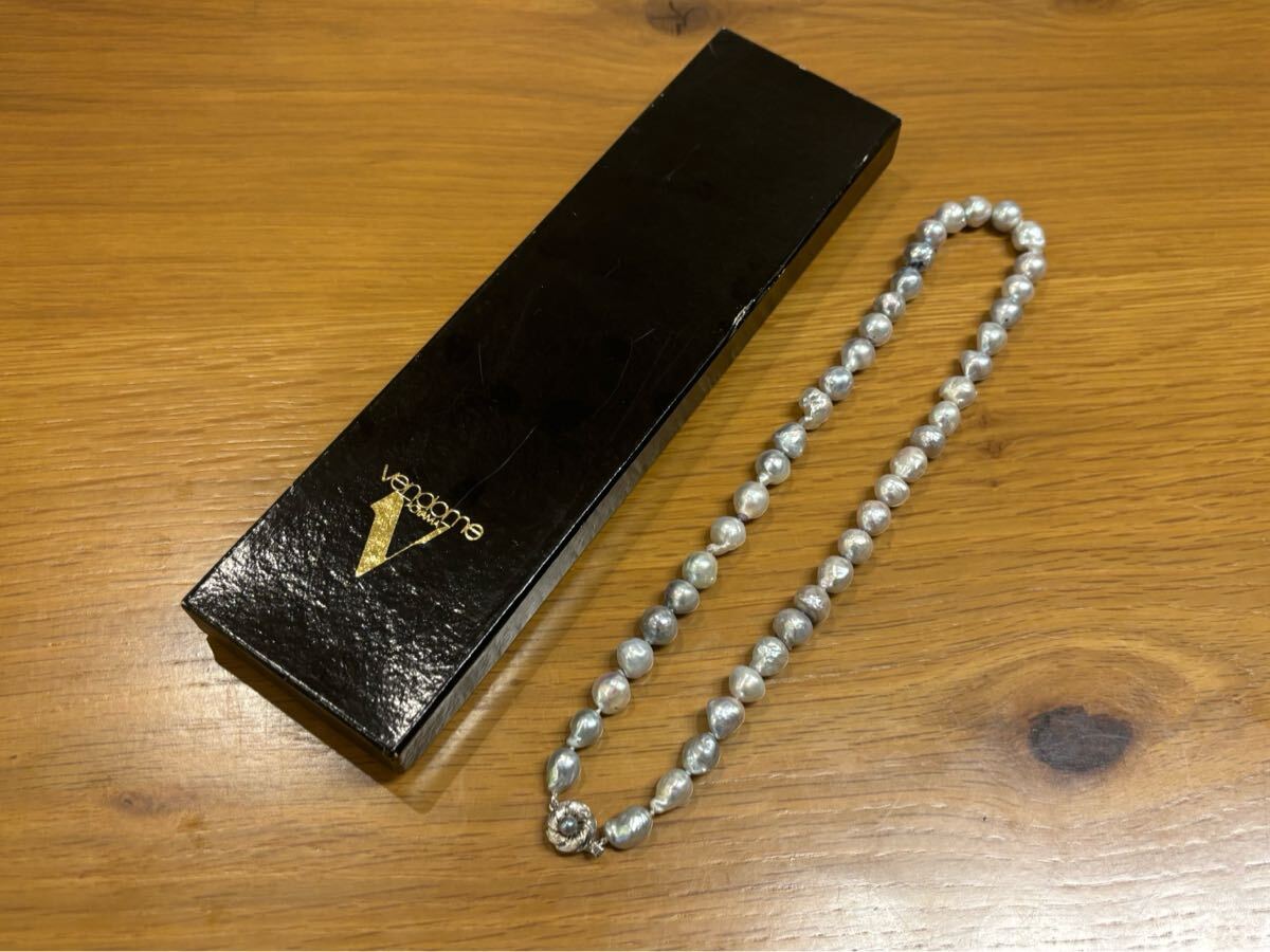 vendome aoyama ヴァンドーム青山 グレーバロックパールネックレス 留め具silver刻印 シルバー 長さ約46.5㎝ アクセサリー