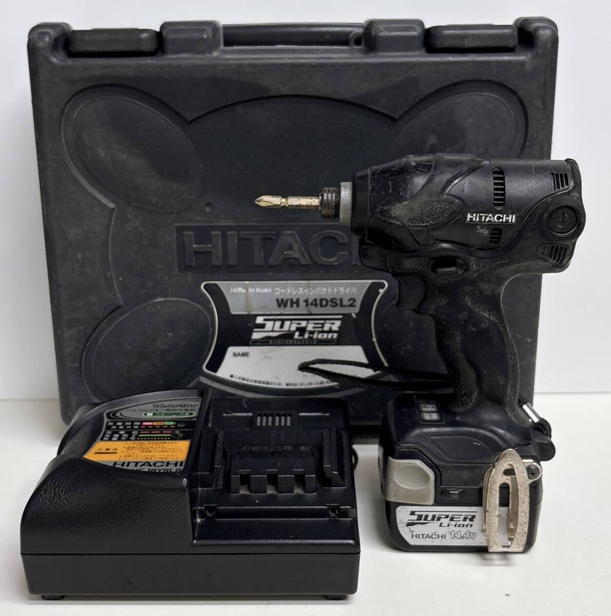 日立工機 HITACHI コードレスインパクトドライバ 14.4V WH14DSL2 バッテリー 充電器 中古 簡易動作確認済み