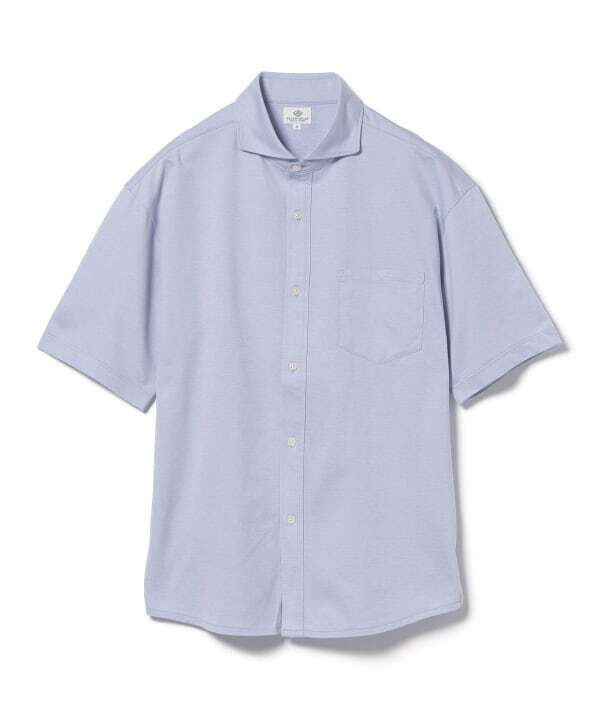 １回着 BEAMS HEART ハニカム カッタウェイカラー フルオープン ポロシャツ サックス サイズXL