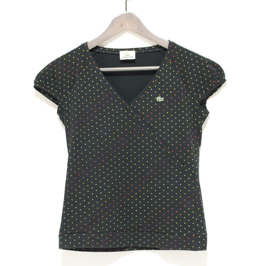LACOSTE ラコステ ドット カシュクール フレンチスリーブ カットソー Tシャツ 黒 40
