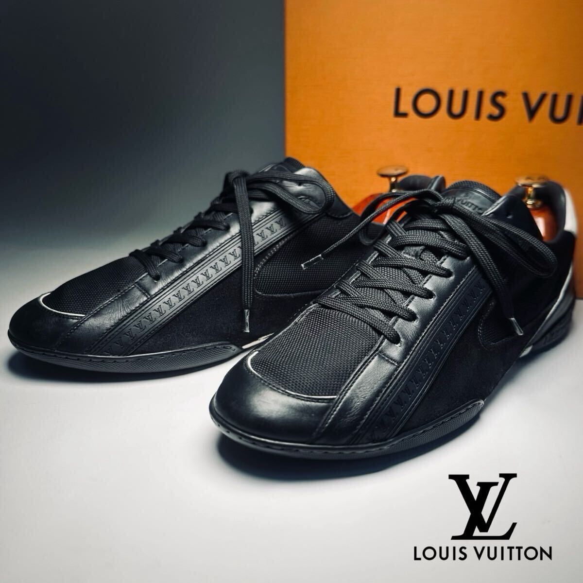 【本物保証】美品◆ LOUIS VUITTON ルイヴィトン ◆ ミニモノグラム ストリップデザイン スニーカー サイズ6 1/2 25.5cm相当