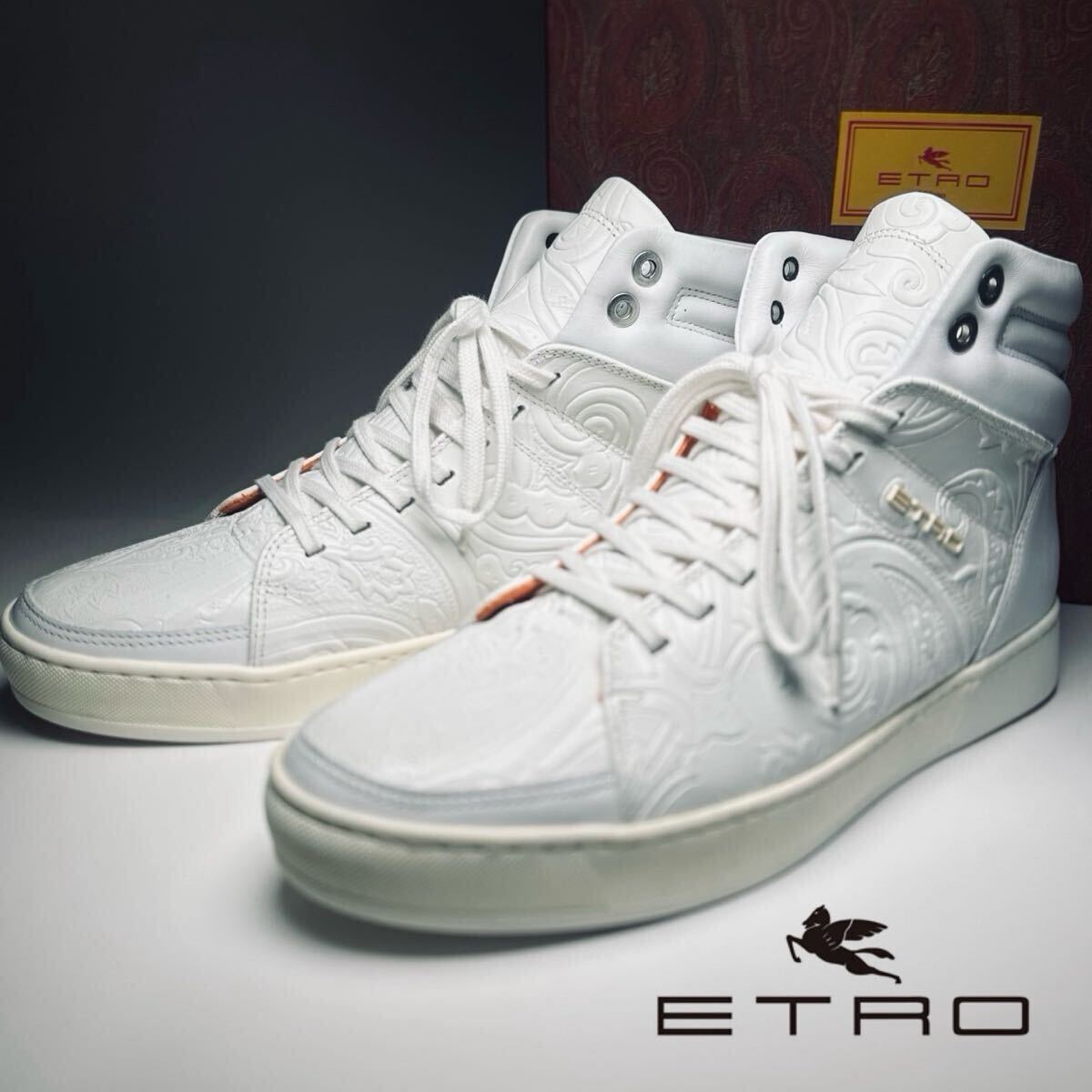 【本物保証】極美品◆ ETRO エトロ ◆ ペイズリー エンボス ハイカット レザー スニーカー サイズ41 26cm相当