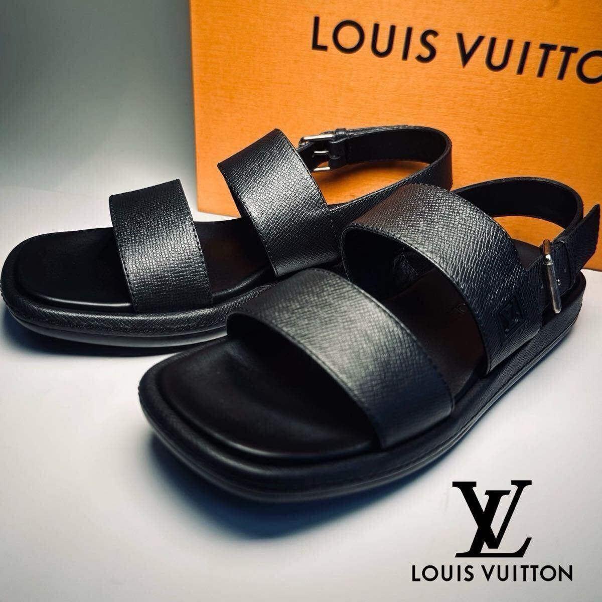 【本物保証】極美品◆ LOUIS VUITTON ルイヴィトン ◆ LVロゴ タイガ レザー ストラップ サンダル サイズ7 26cm相当
