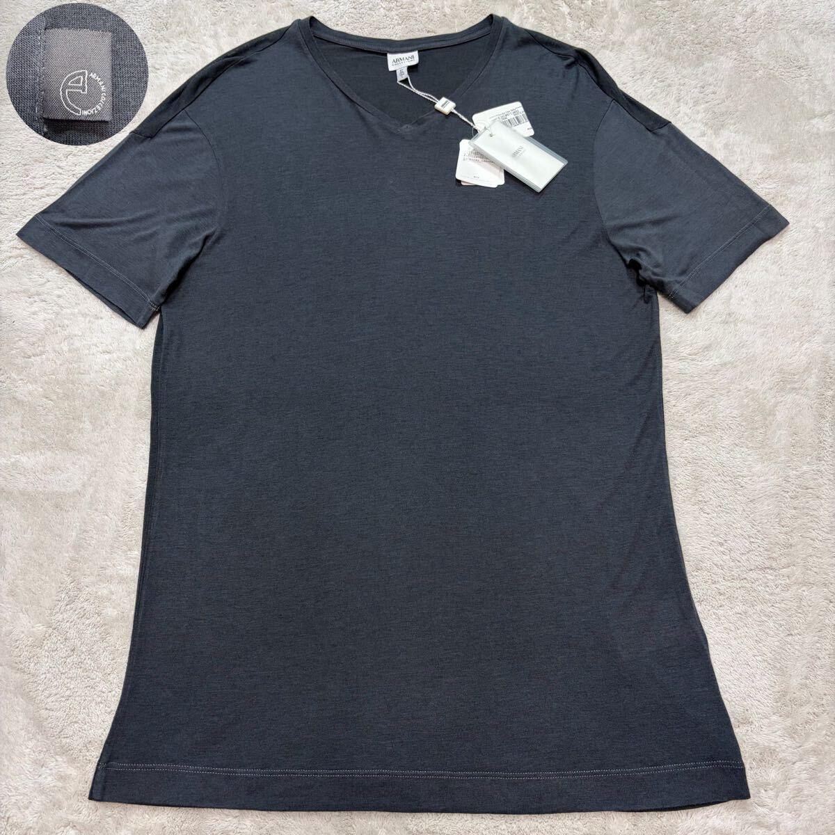 新品タグ付き!!/XLサイズ/高級ライン●アルマーニコレッツォーニ ARMANI COLLEZIONI Tシャツ ロゴ グレー系 半袖 トップス メンズ 肌触り〇