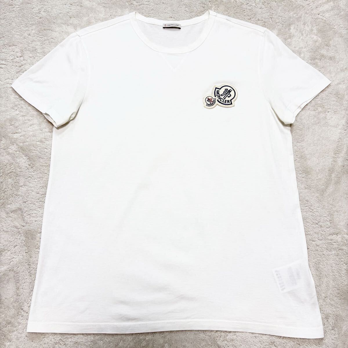 美品!/近年モデル/確実正規品/Lサイズ●モンクレール MONCLER Tシャツ ダブルロゴワッペン ホワイト 半袖 マグリア MAGLIA トップス メンズ