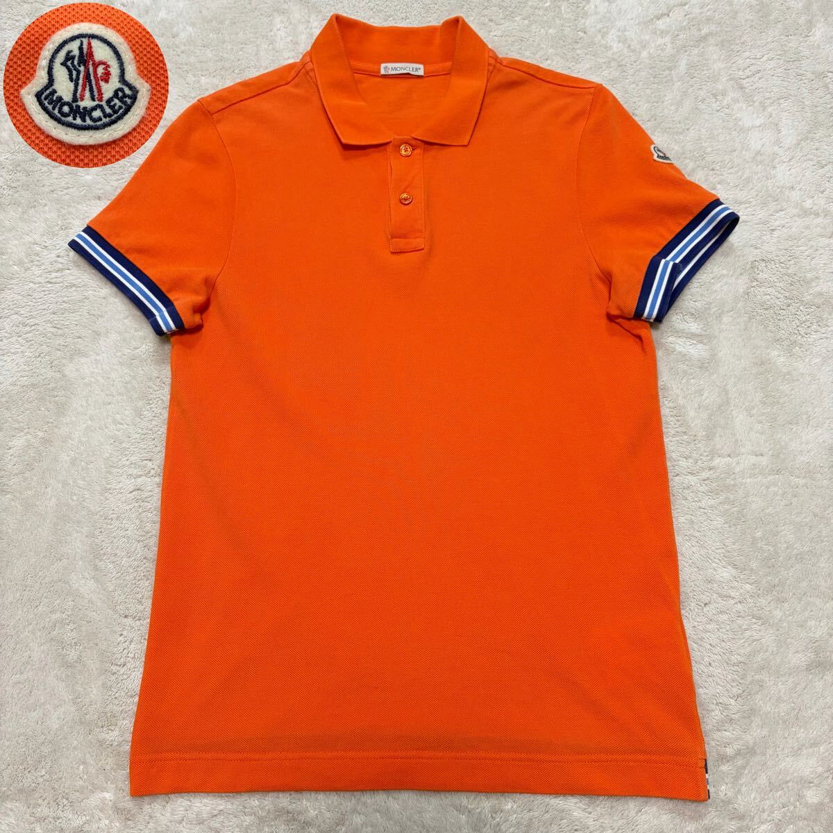 極美品!/確実正規品/希少XSサイズ●モンクレール MONCLER ポロシャツ 半袖 ロゴワッペン オレンジ マグリア トップス メンズ 鹿の子 ゴルフ