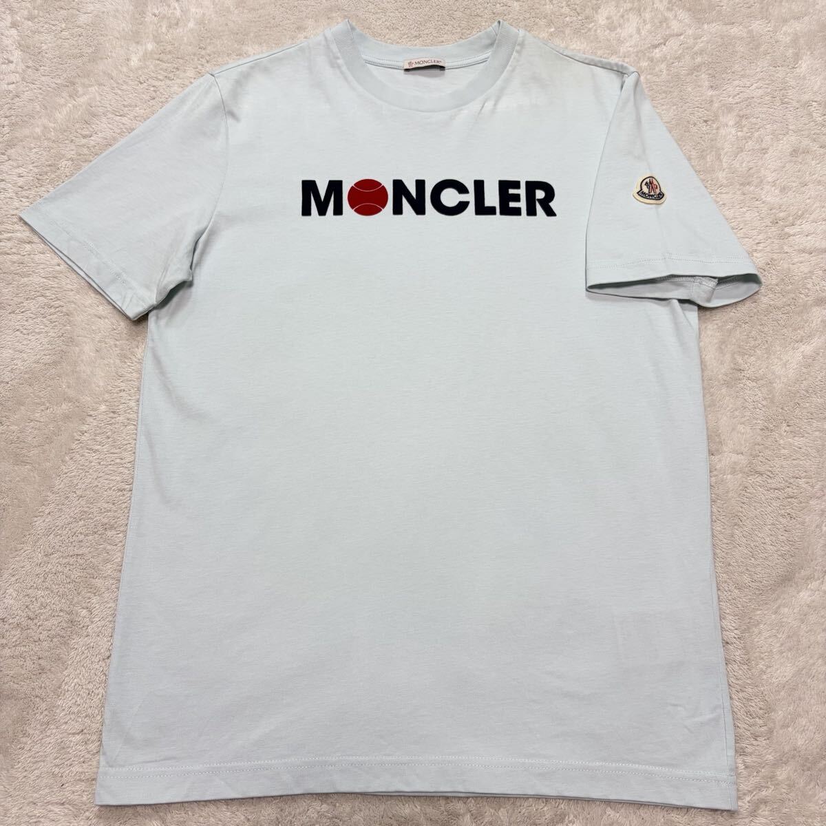 美品!/確実正規品/Lサイズ/希少●モンクレール MONCLER Tシャツ 半袖 ワッペン ビッグロゴ 水色 マグリア MAGLIA トップス メンズ バスケ
