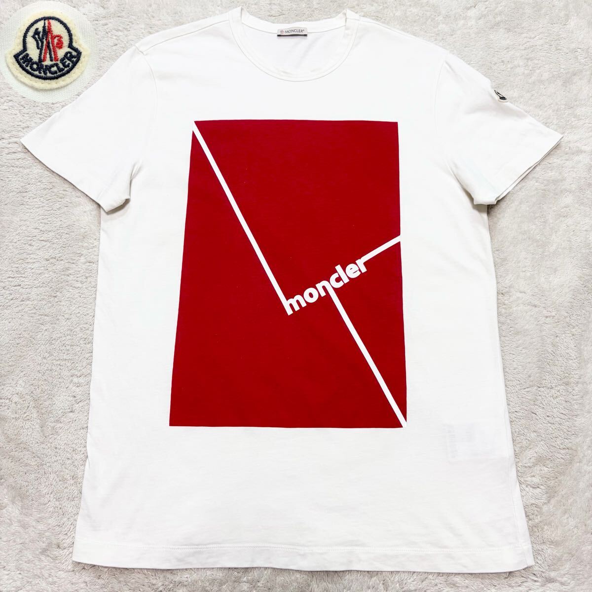 美品/確実正規品/近年モデル/Lサイズ●モンクレール MONCLER Tシャツ 半袖 ワッペン ビッグロゴ ホワイト マグリア MAGLIA トップス メンズ