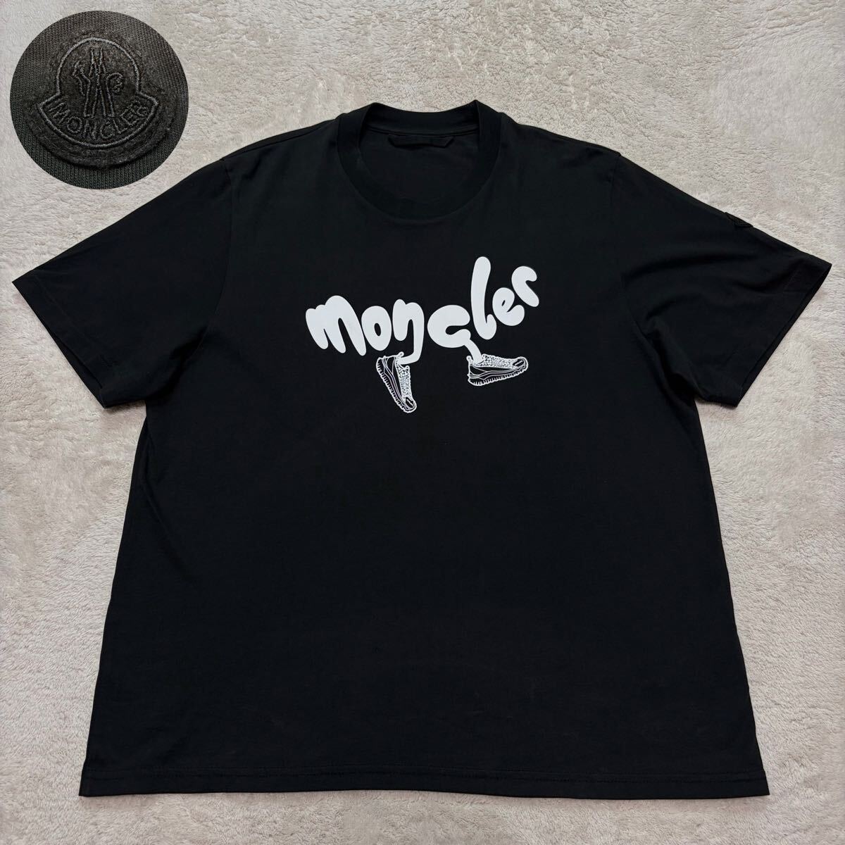 美品!/確実正規品/XLサイズ/近年モデル●モンクレール MONCLER Tシャツ 半袖 ワッペン スニーカーロゴ ブラック 黒 トップス メンズ 大きい