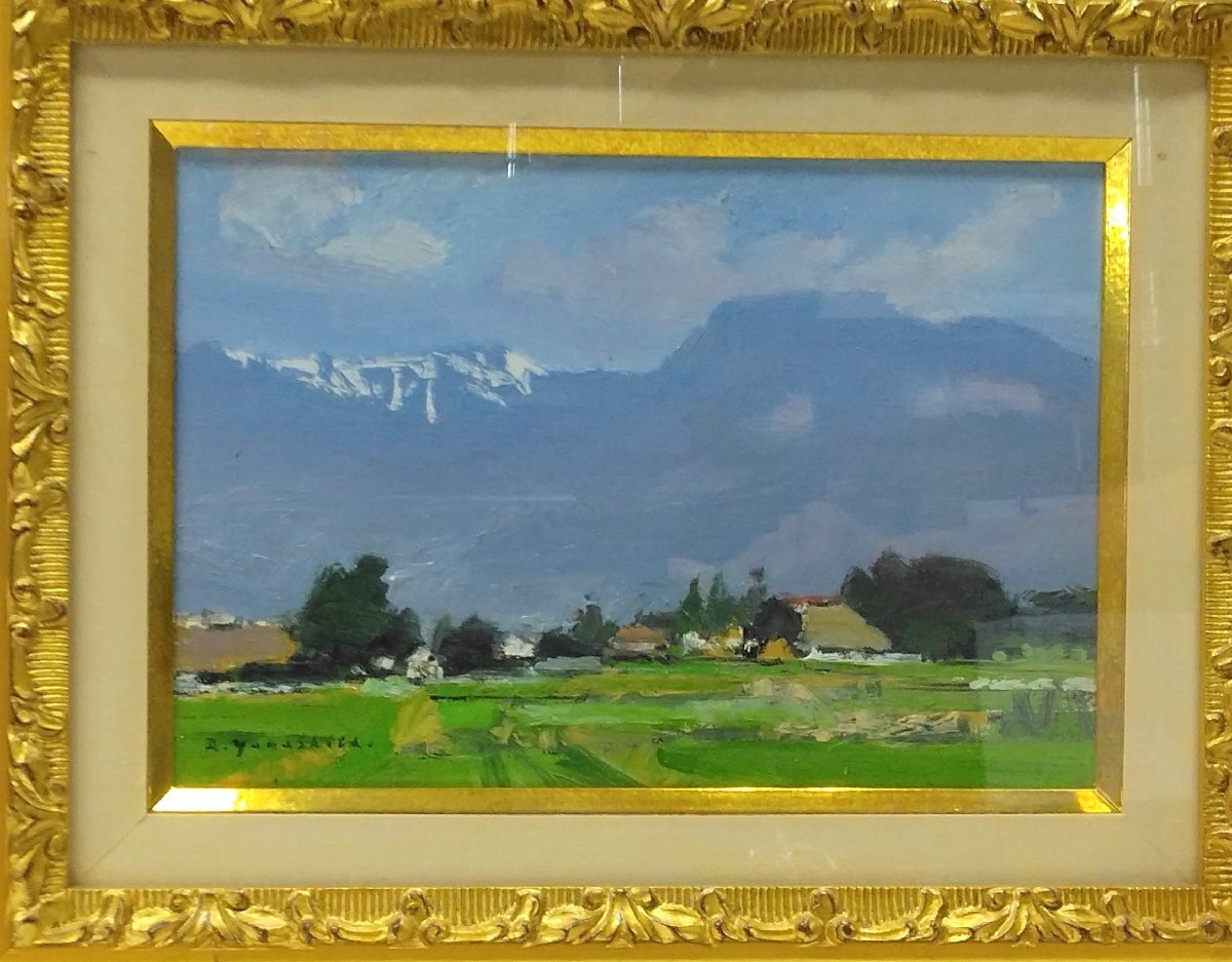 ◆◇山下大五郎 (神奈川,1908-1990)「安曇野の晴れた日」真作保証 肉筆油絵 洋画額装 SM号裏書有り平塚市美術館,等所蔵作 額装◇◆GY1633-8