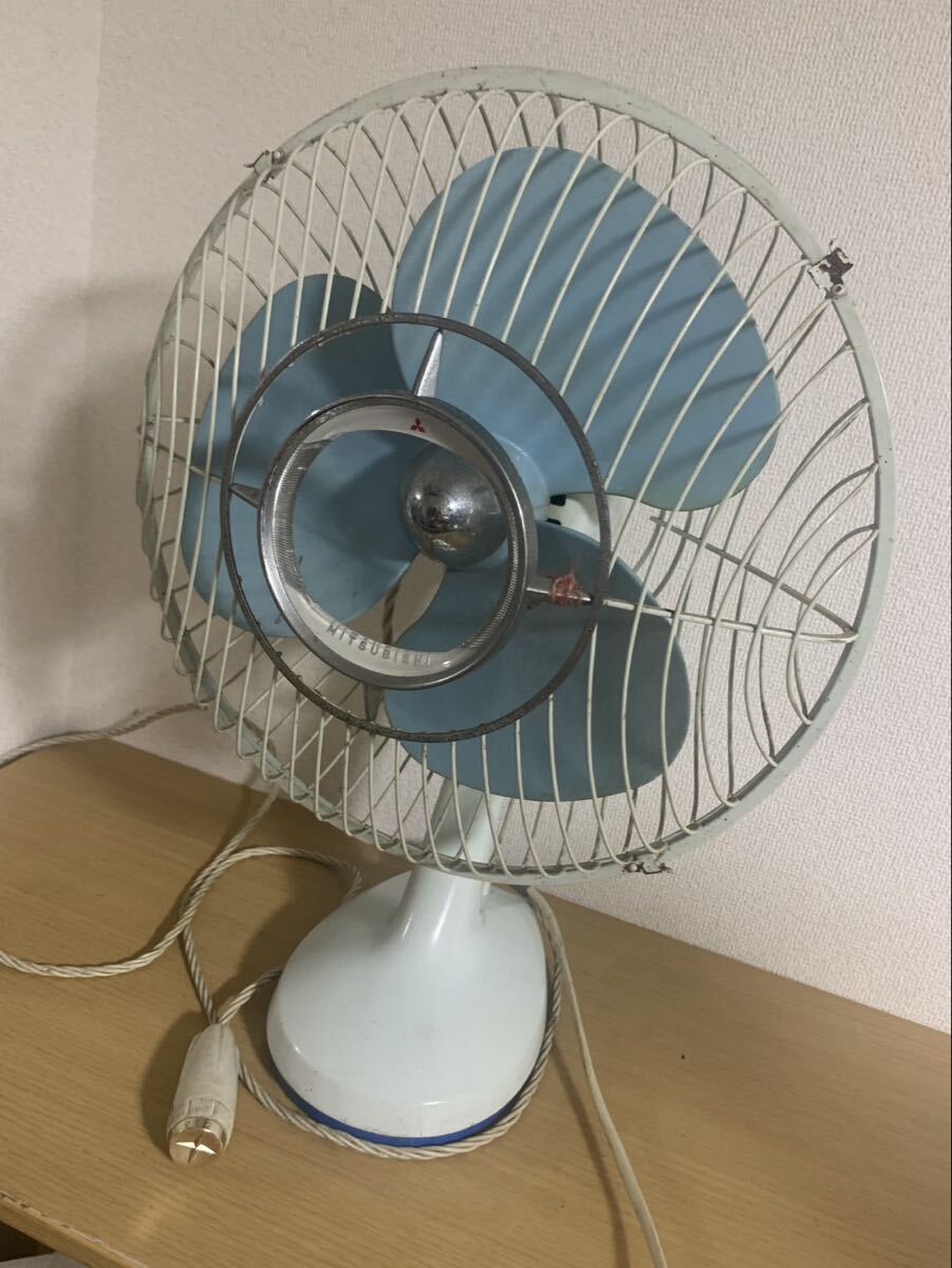 三菱 MITSUBISHI 扇風機 扇風機 昭和レトロ 当時物 手元スイッチ アンティーク インテリア スカイブルー FAN 