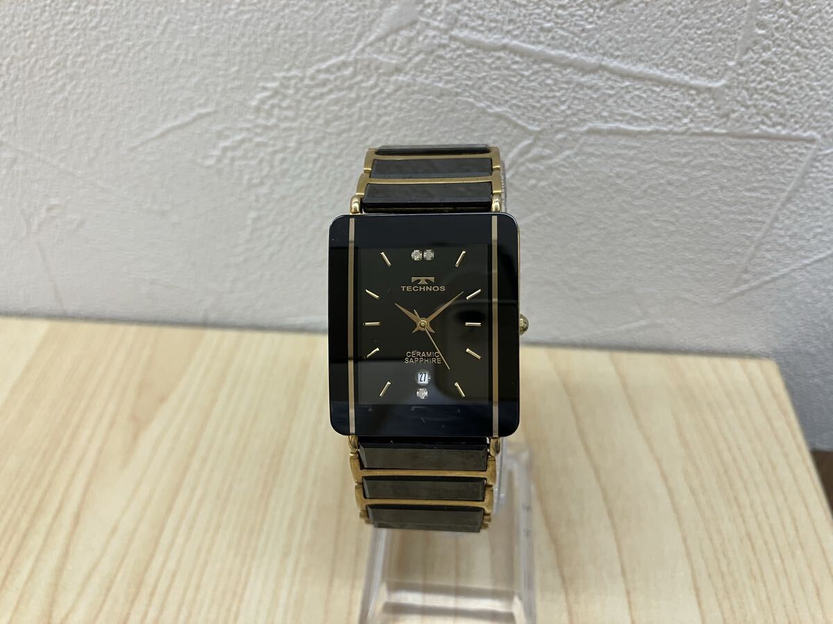 ［H17782］TECHNOS テクノス CERAMIC SAPPHIRE クォーツ 腕時計 TEM500 不動品