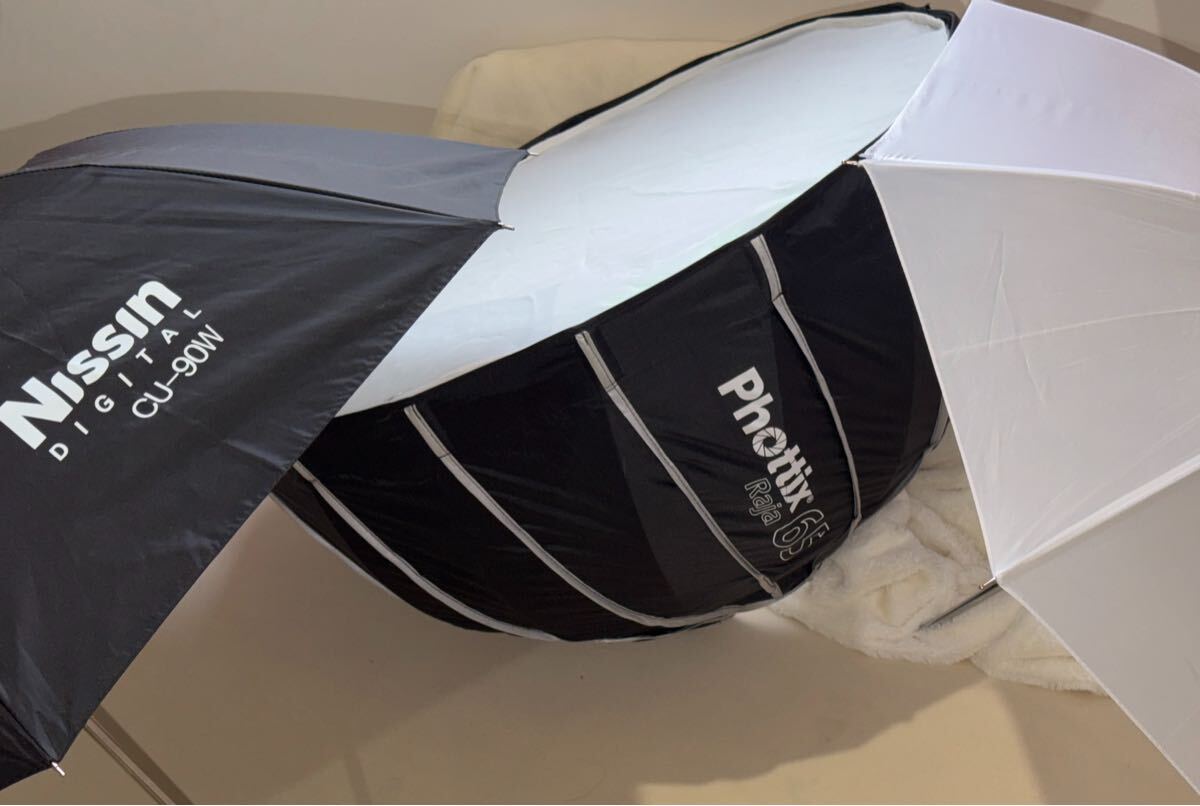 ディフューザー3点セット 1円でスターターパック phottix raja65cm+nissin digitalCU-90W+白アンブレラディフューザー　
