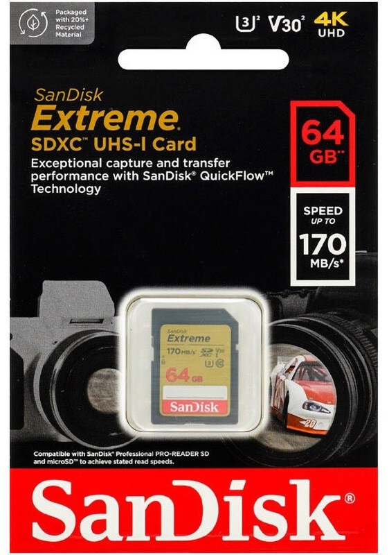 64GB サンディスク SDXCカード 64GB SanDisk U3 V30 Class10対応 170MB/s SDメモリカード 4K対応 Full HD録画 SDSDXV2-064G-GNCIN
