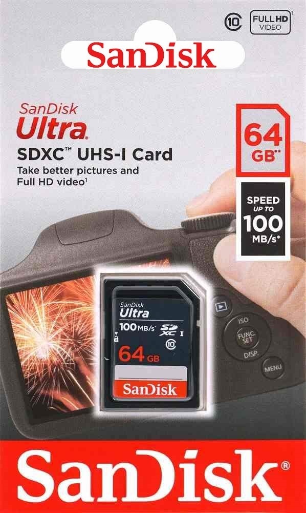 64GB SDXCカード SanDisk サンディスク Ultra SDメモリカード CLASS10 UHS-I 100MB/s SDSDUNR-064G-GN3IN フルHD録画対応