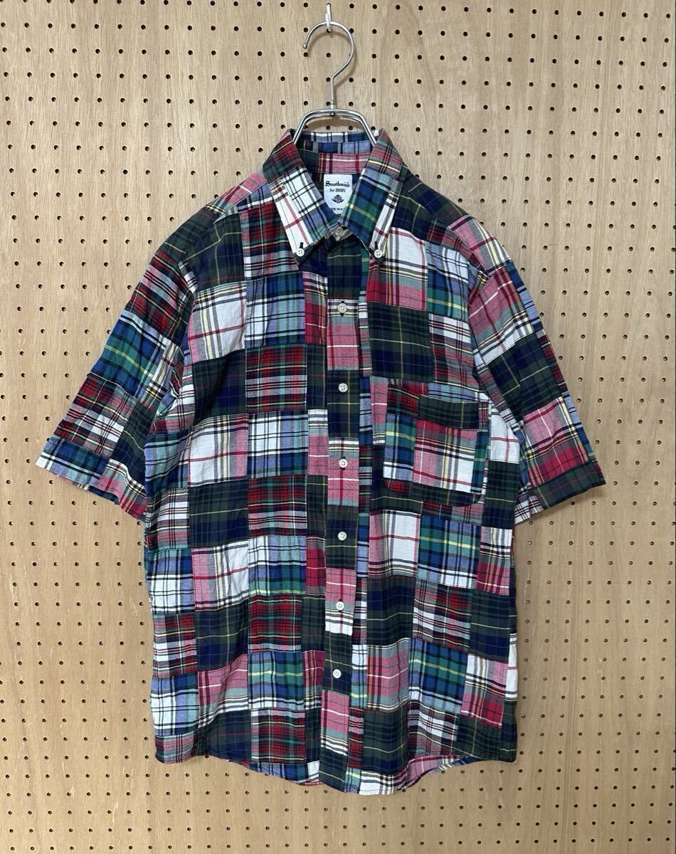 Southwick × SHPS パッチワークマドラスチェック 半袖シャツ サウスウィック シップス 別注 ボタンダウン BD