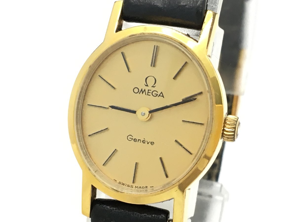 OMEGA オメガ Geneve ジェネーブ 手巻き 2針 ゴールド文字盤 腕時計 動作未確認 現状渡し 中古【UW050594】▲