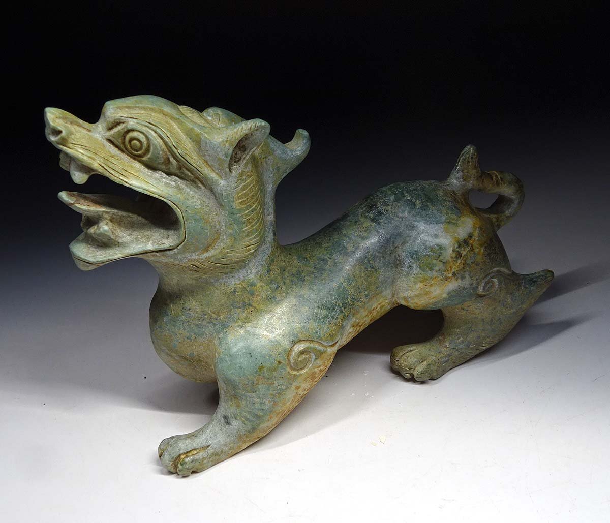 緑屋s■ 中国古玩　玉石 玉彫　獅子　唐物 時代物　i9/6-6126/30-7#60
