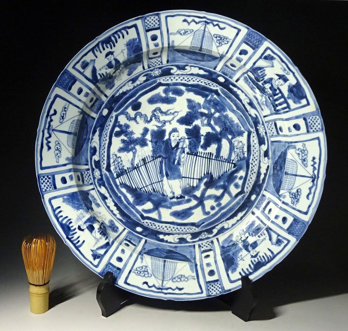 緑屋c■ 中国古玩　染付　芙蓉手 大皿　幅約44cm　南京 唐物 時代物　i9/6-6004/6-4#140