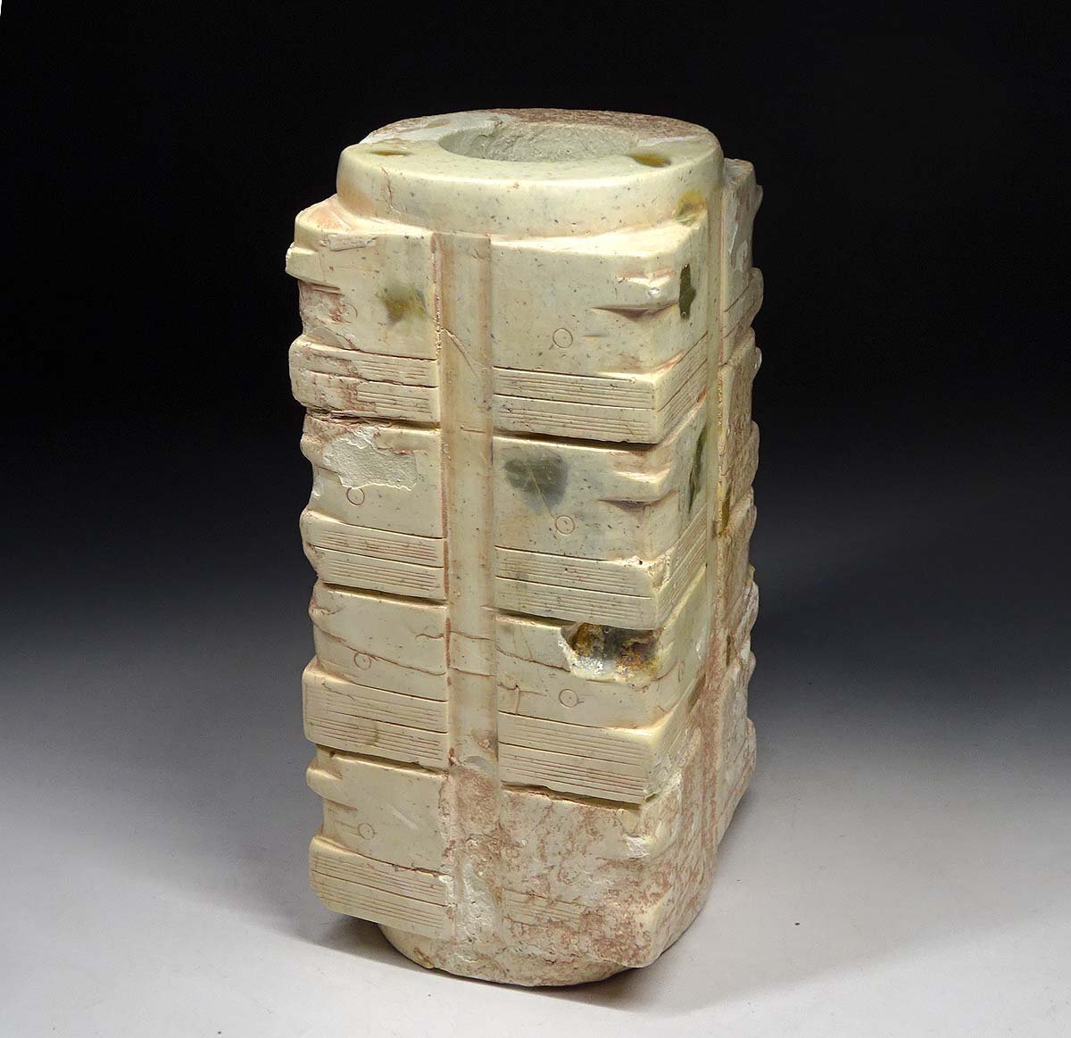 緑屋s■ 中国古玩　玉琮　算木彫　高約16cm　良渚文化 唐物 時代物　i9/6-6046/30-7#60