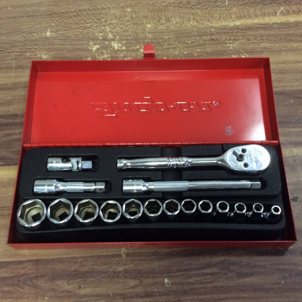 【AH-14984】中古品 Snap-on スナップオン 差込1/4 (6.3mm) ラチェット エクステンション ユニバーサルジョイント ソケット 17点セット