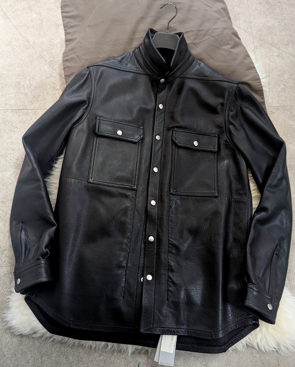 名作　美品　2023/24SS　リックオウエンス　カウスキン　レザー　シャツ　ジャケット　50　XL