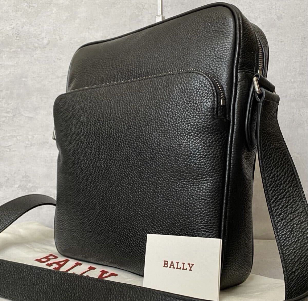 極美品●現行 BALLY バリー ソレル メンズ ショルダーバッグ 斜め掛け サコッシュ メッセンジャー ビジネス レザー 本革 ブラック 黒 １円