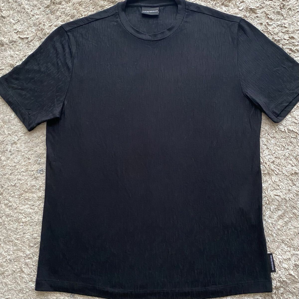 極美品●XLサイズ●最高級黒タグ EMPORIO ARMANI エンポリオアルマーニ Tシャツ ブランドロゴ ストレッチ 凸凹 3D 総柄 幾何学模様 １円