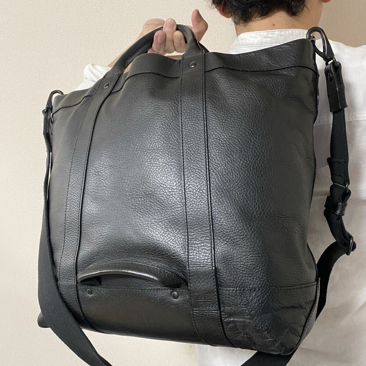 近年モデル《極美品/大容量》 PORTER ポーター ブッシェル メンズ トートバッグ 2way 斜め掛け A4可 ショルダー ビジネス オールレザー 黒